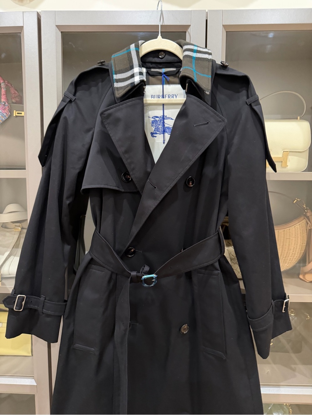 Burberry Black Trench Coat with Signature Check Collar Accent - Picture 3 of 14